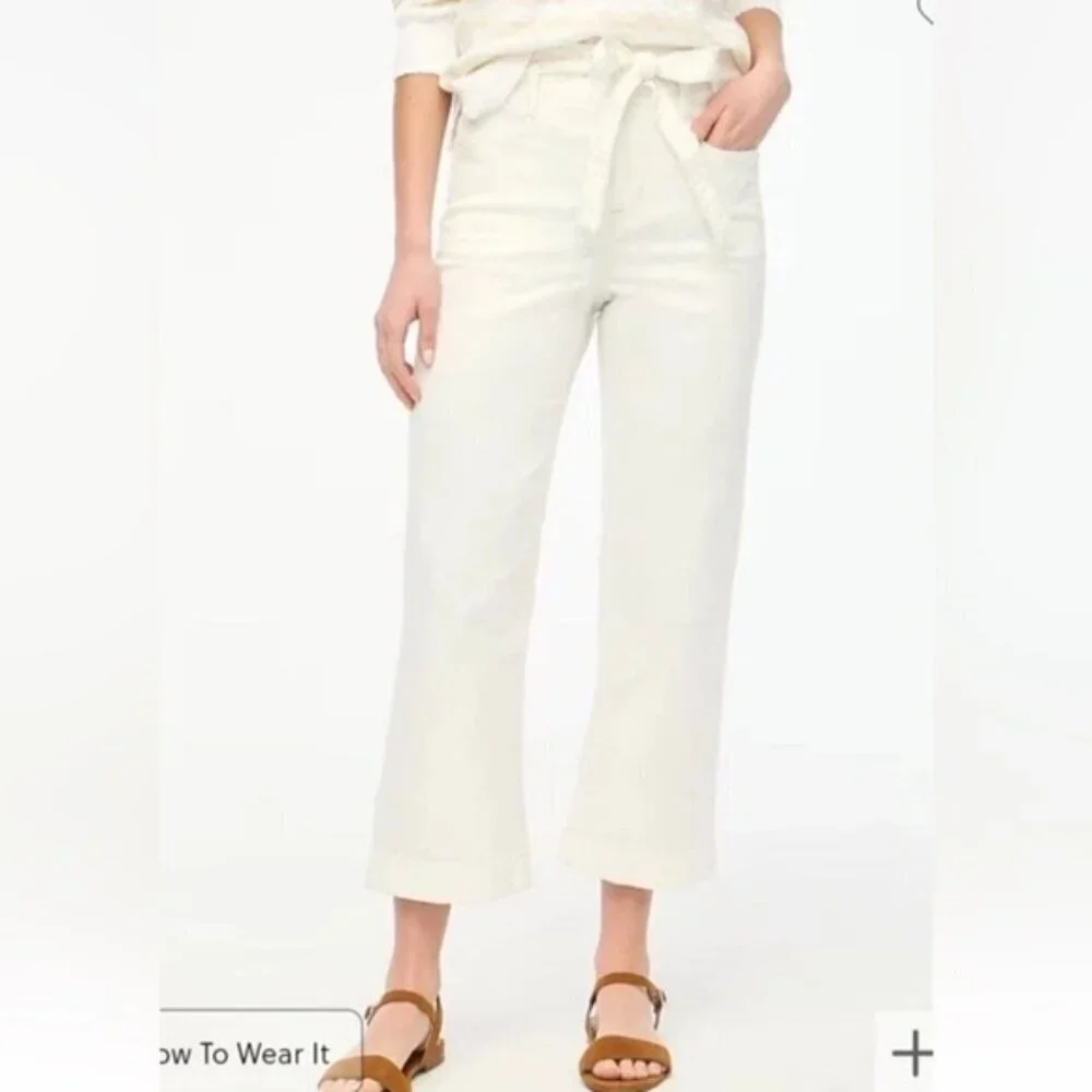 J. Crew Women's Petite Belted Paperbag Jean Soft White Pockets Crop Size P28 NWT
